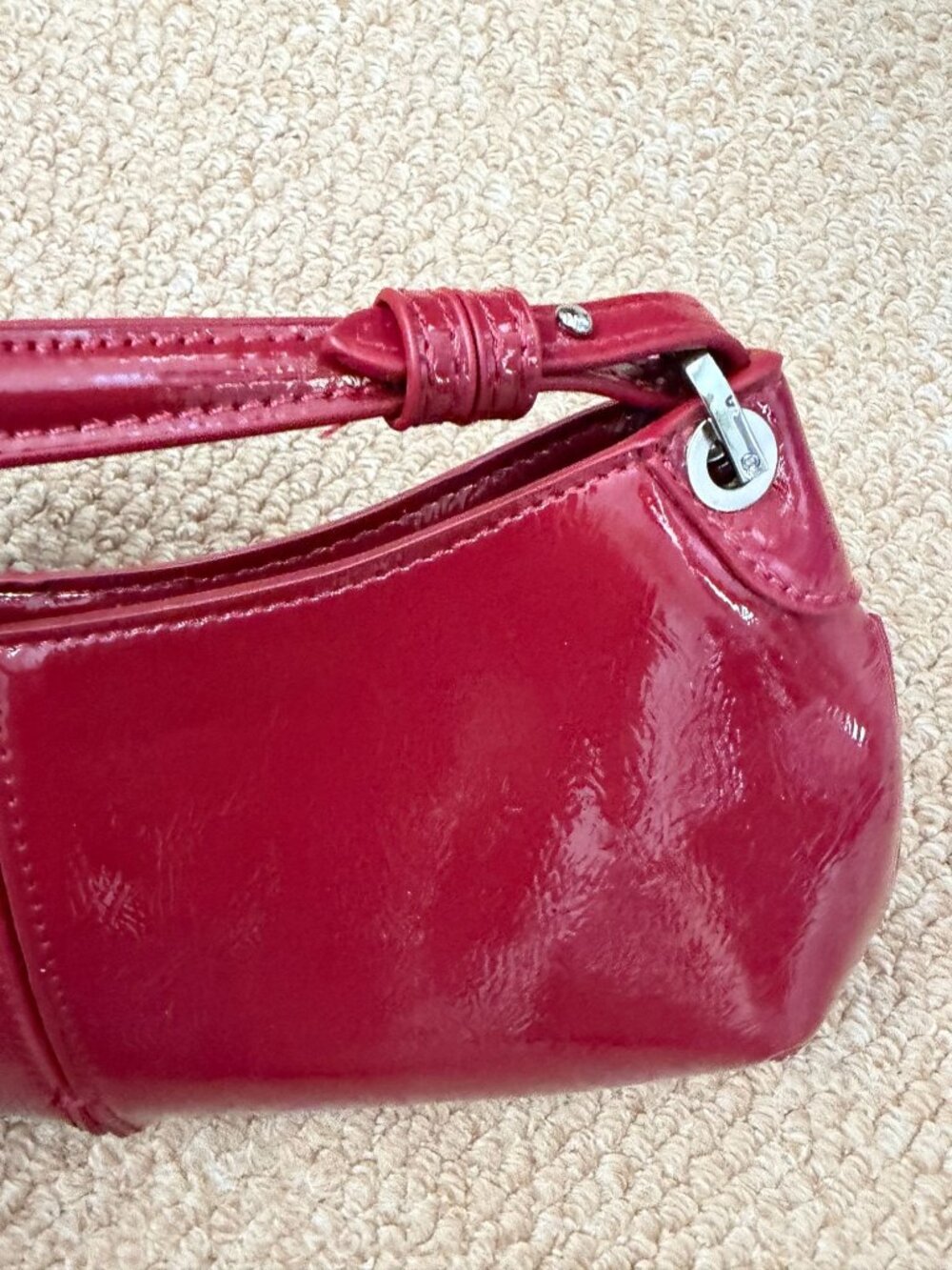Zara Burgundy Patent Leather Mini Shoulder Bag Y2K - Picture 4 of 4